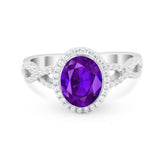 Oval Amethyst CZ Halo Twisted Ring 925 Sterling Silver Wholesale
