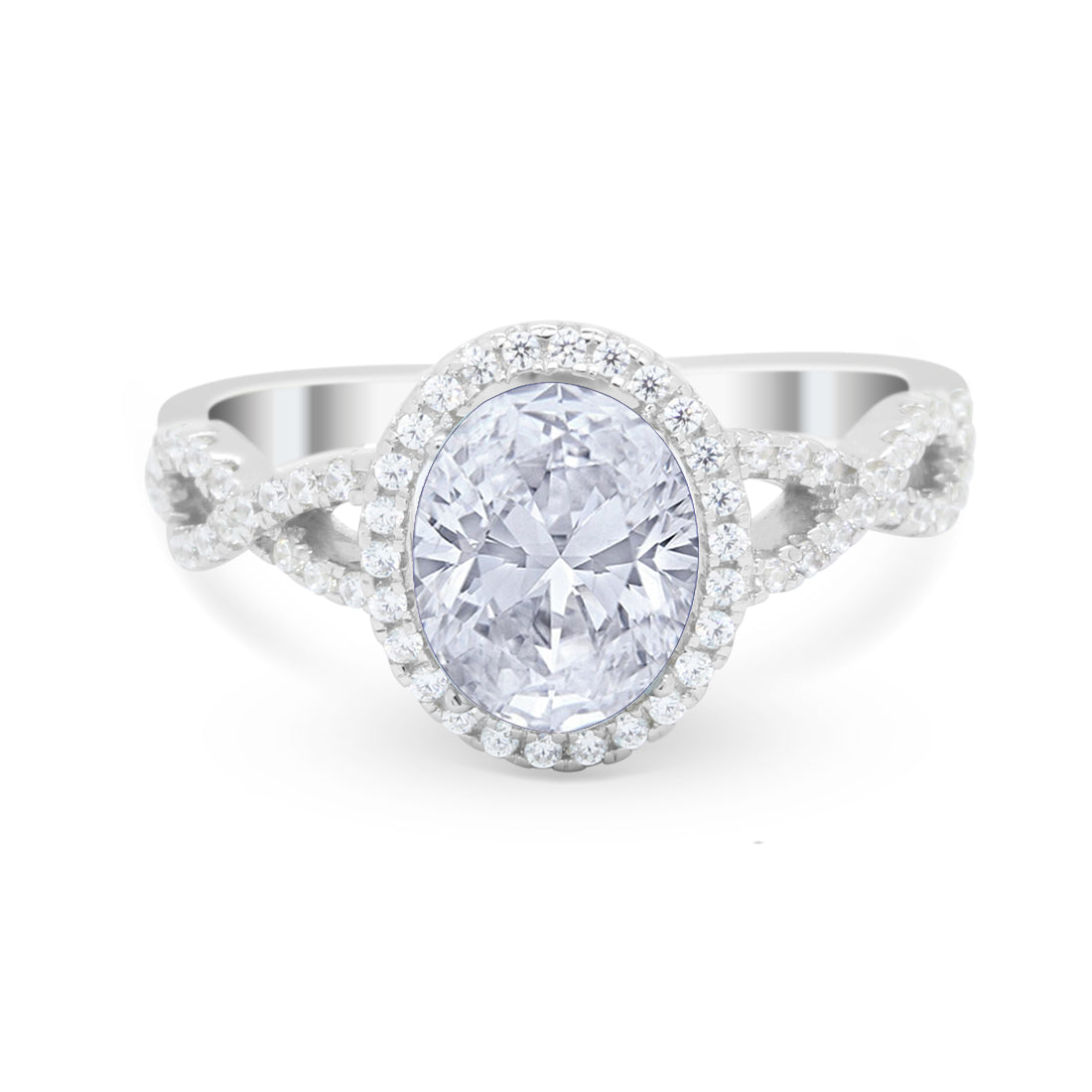 Oval Cubic Zirconia Halo Twisted Ring 925 Sterling Silver Wholesale