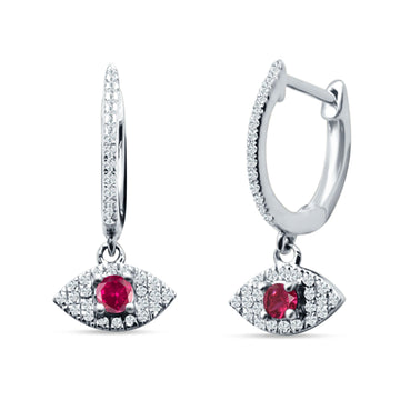 Evil Eye Huggie Hoop Earring Ruby CZ 925 Sterling Silver Wholesale