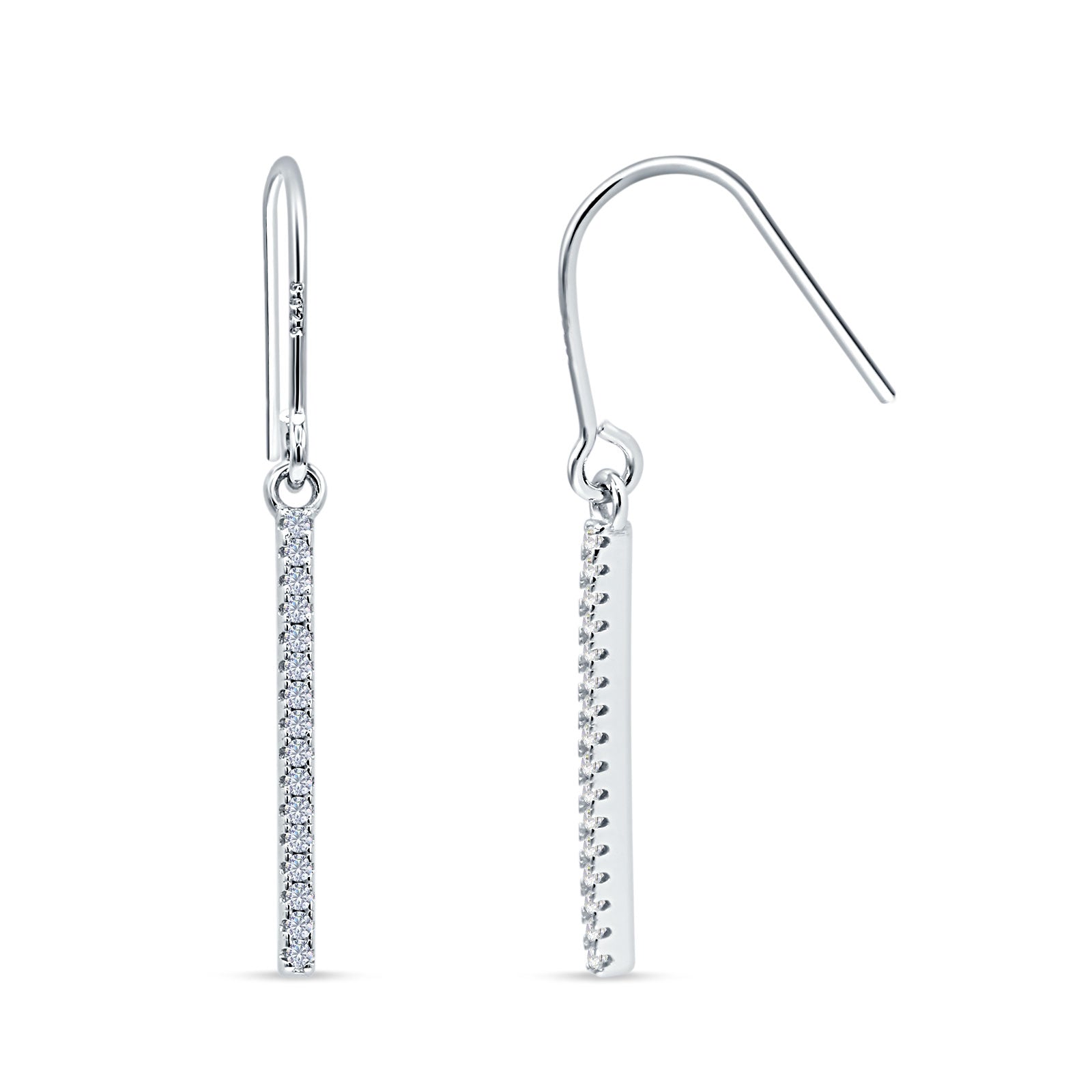 Round Cubic Zirconia Vertical Drop Bar Fishhook Earring 925 Sterling Silver Wholesale