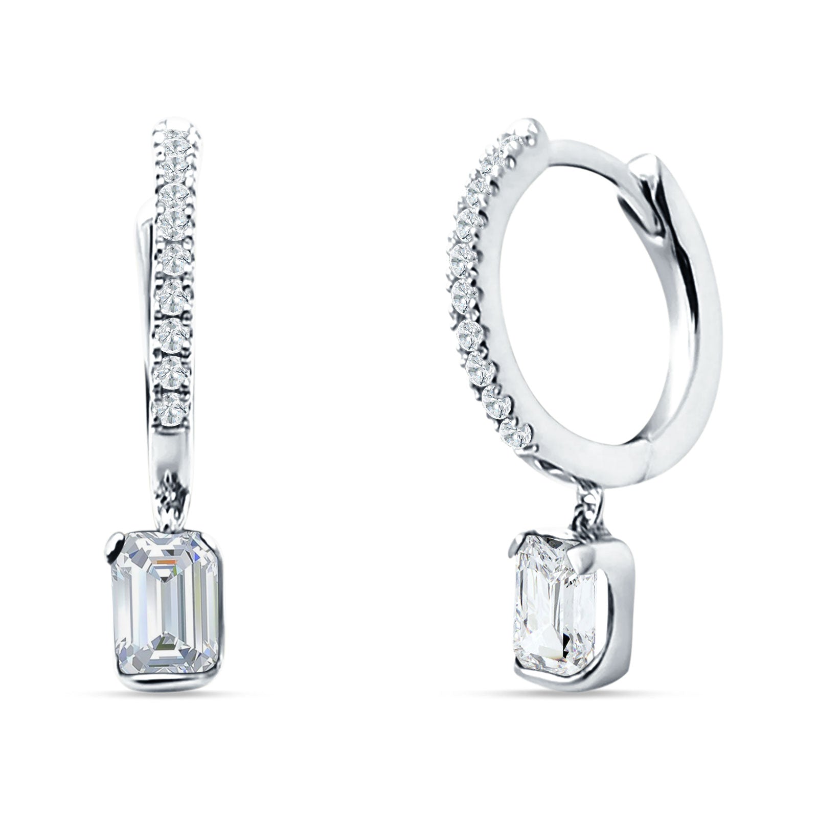 Emerald Cut Drop Dangle Hoop Earring Cubic Zirconia 925 Sterling Silver Wholesale