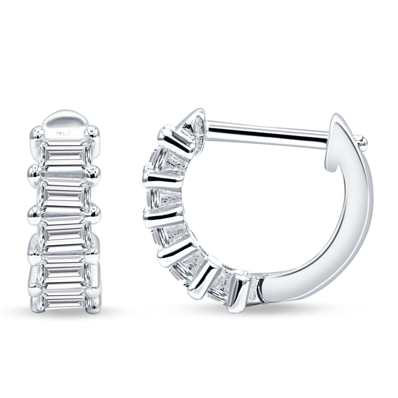 Minimalist Baguette Cubic Zirconia Huggie Hoop Earring Solid 925 Sterling Silver Wholesale