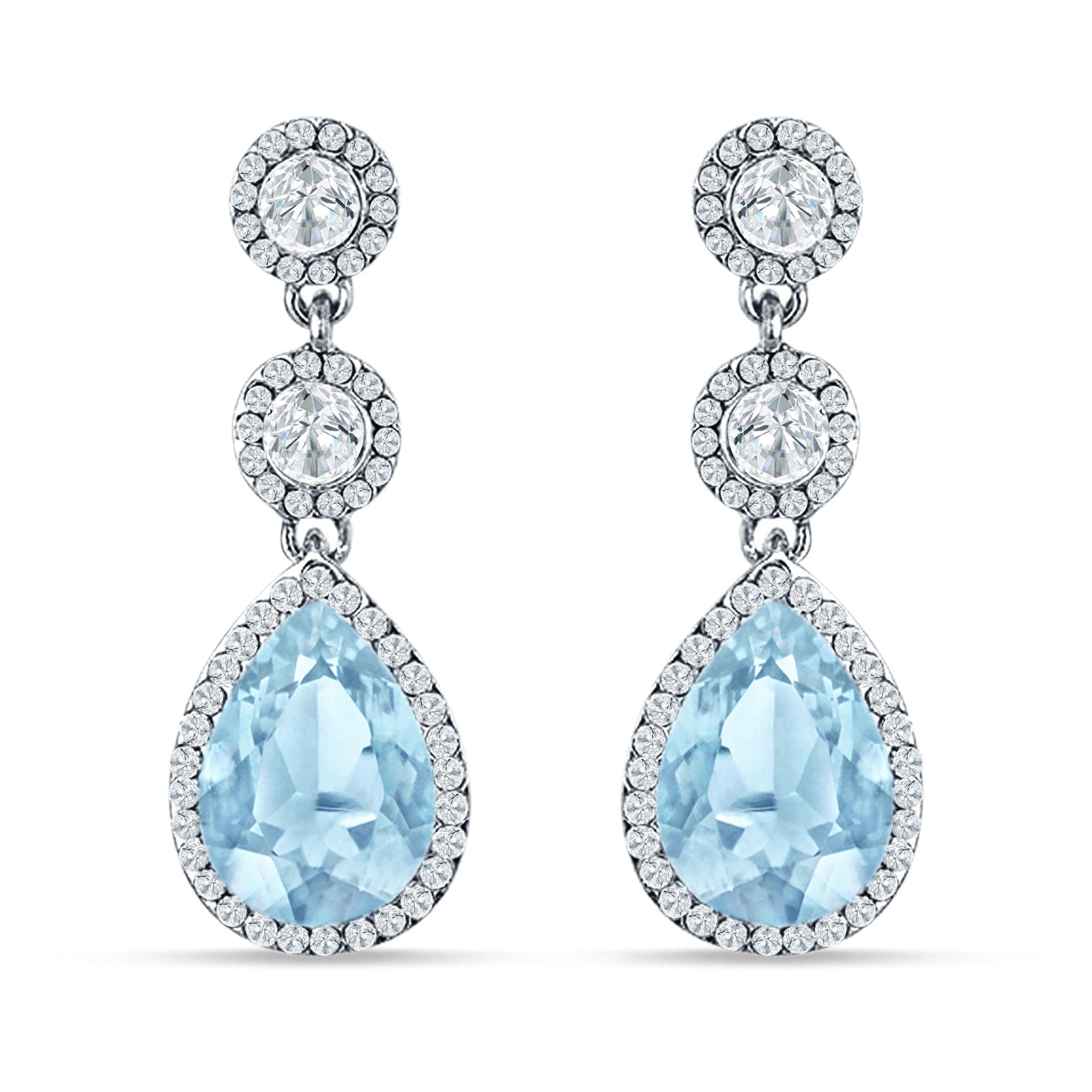 Pear Teardrop Halo Drop Dangle Earring Aquamarine CZ 925 Sterling Silver Wholesale