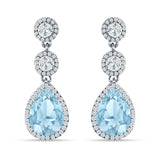 Pear Teardrop Halo Drop Dangle Earring Aquamarine CZ 925 Sterling Silver Wholesale