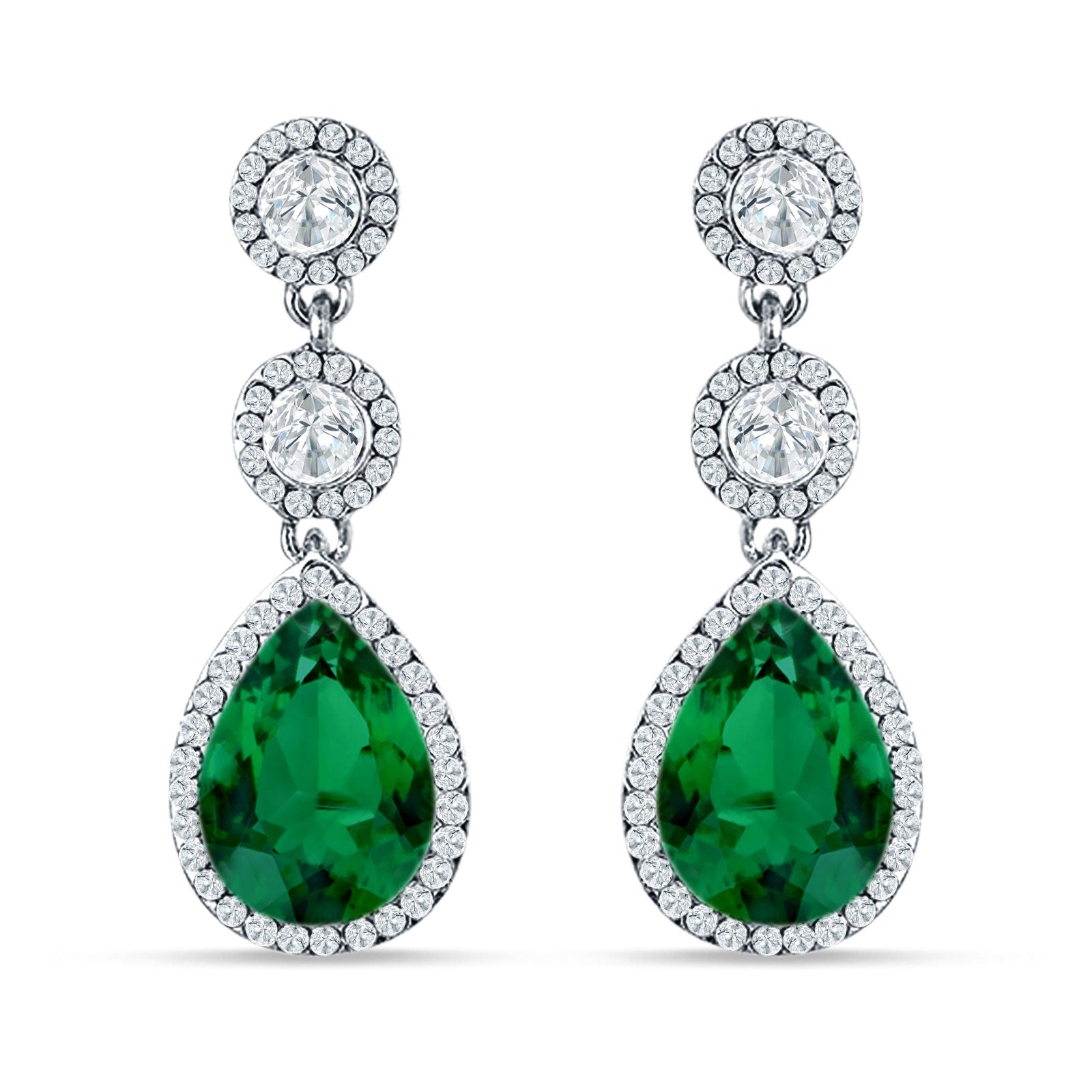 Pear Teardrop Halo Drop Dangle Earring Green Emerald CZ 925 Sterling Silver Wholesale