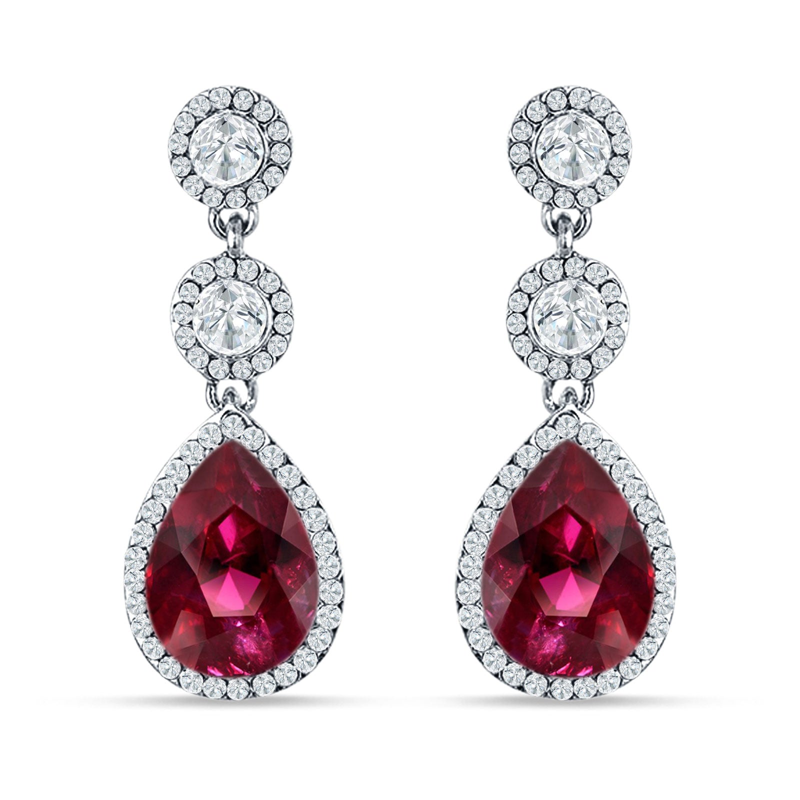 Pear Teardrop Halo Drop Dangle Earring Ruby CZ 925 Sterling Silver Wholesale