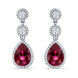 Pear Teardrop Halo Drop Dangle Earring Ruby CZ 925 Sterling Silver Wholesale