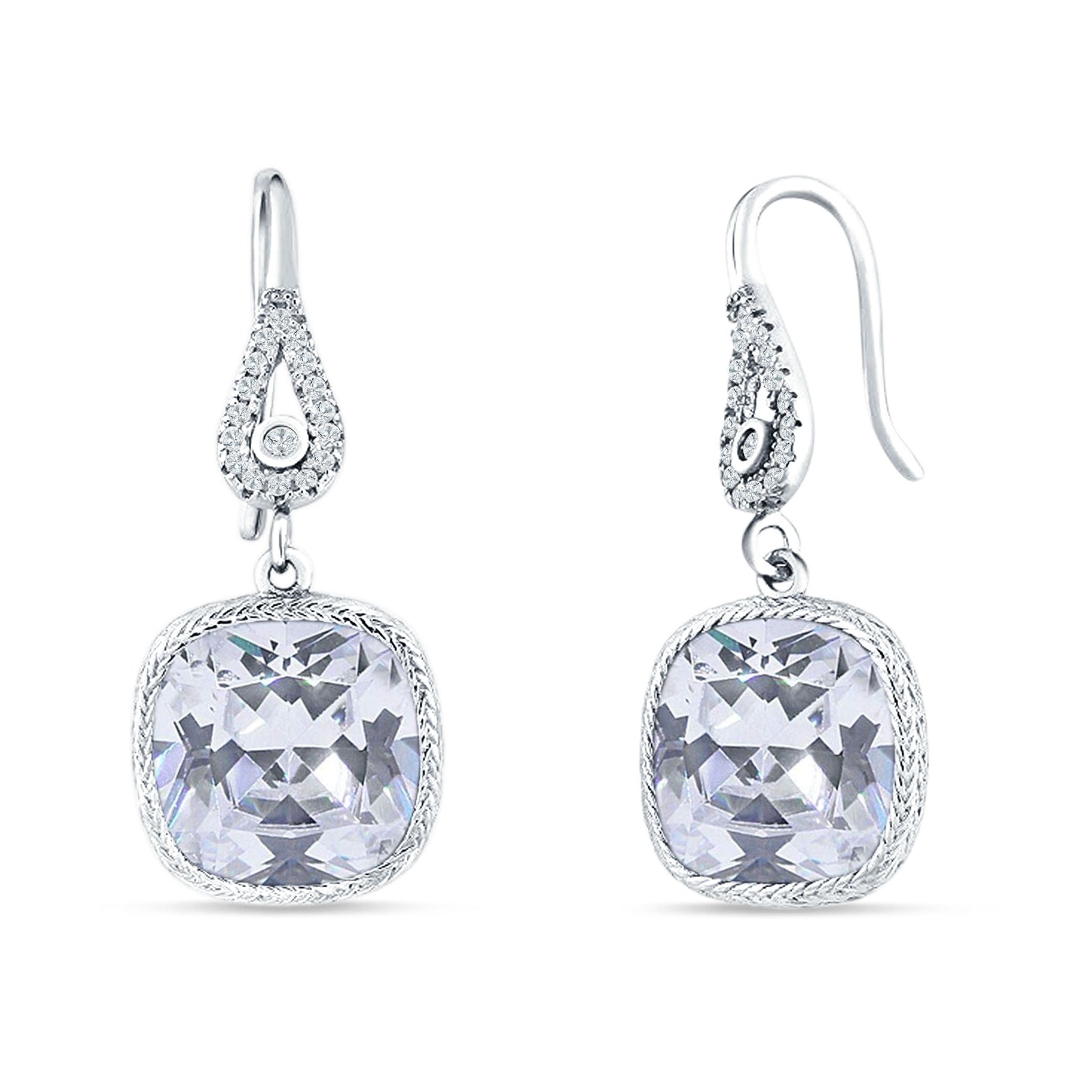 Cushion Drop Dangle Pear Fishhook Earring Cubic Zirconia 925 Sterling Silver Wholesale