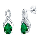 Pear Teardrop Infinity Stud Earring Green Emerald CZ 925 Sterling Silver Wholesale
