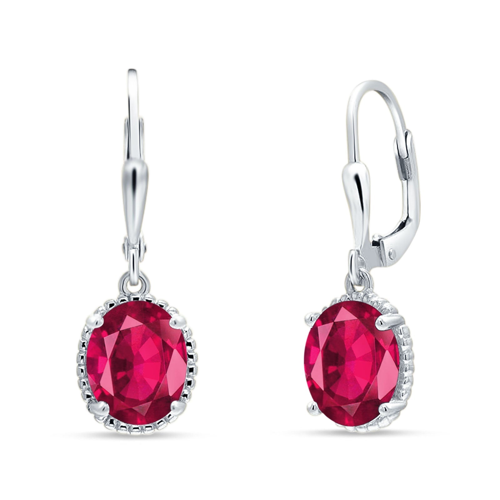 Oval Drop Dangle Leverback Earring Ruby CZ Solid 925 Sterling Silver Wholesale