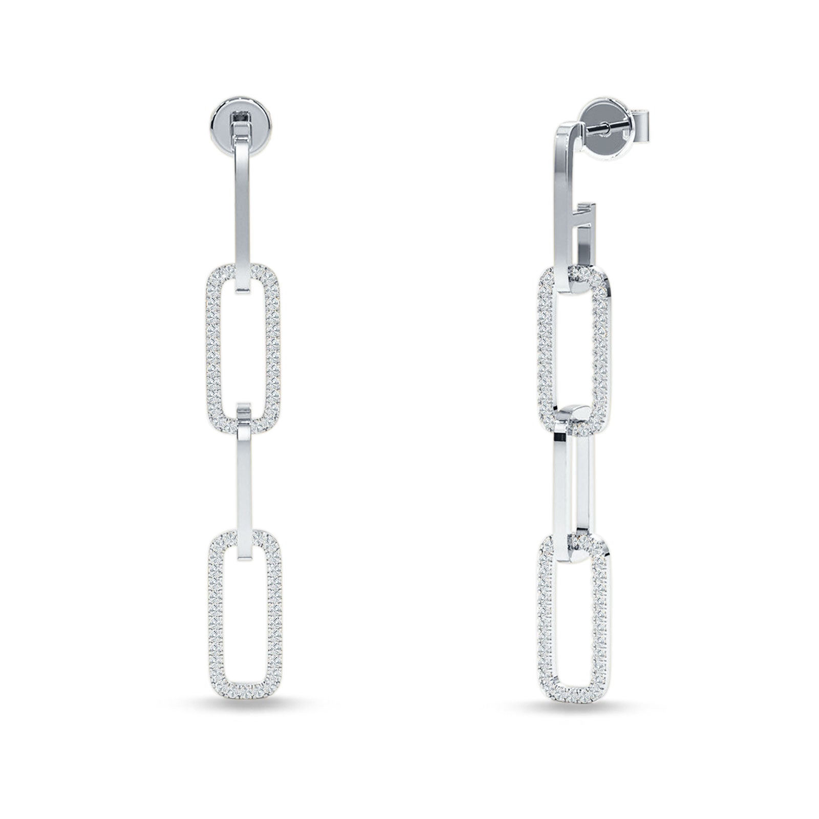 Paperclip Interlocking Oblong Oval Stud Earring Cubic Zirconia 925 Sterling Silver Wholesale