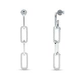 Paperclip Interlocking Oblong Oval Stud Earring Cubic Zirconia 925 Sterling Silver Wholesale