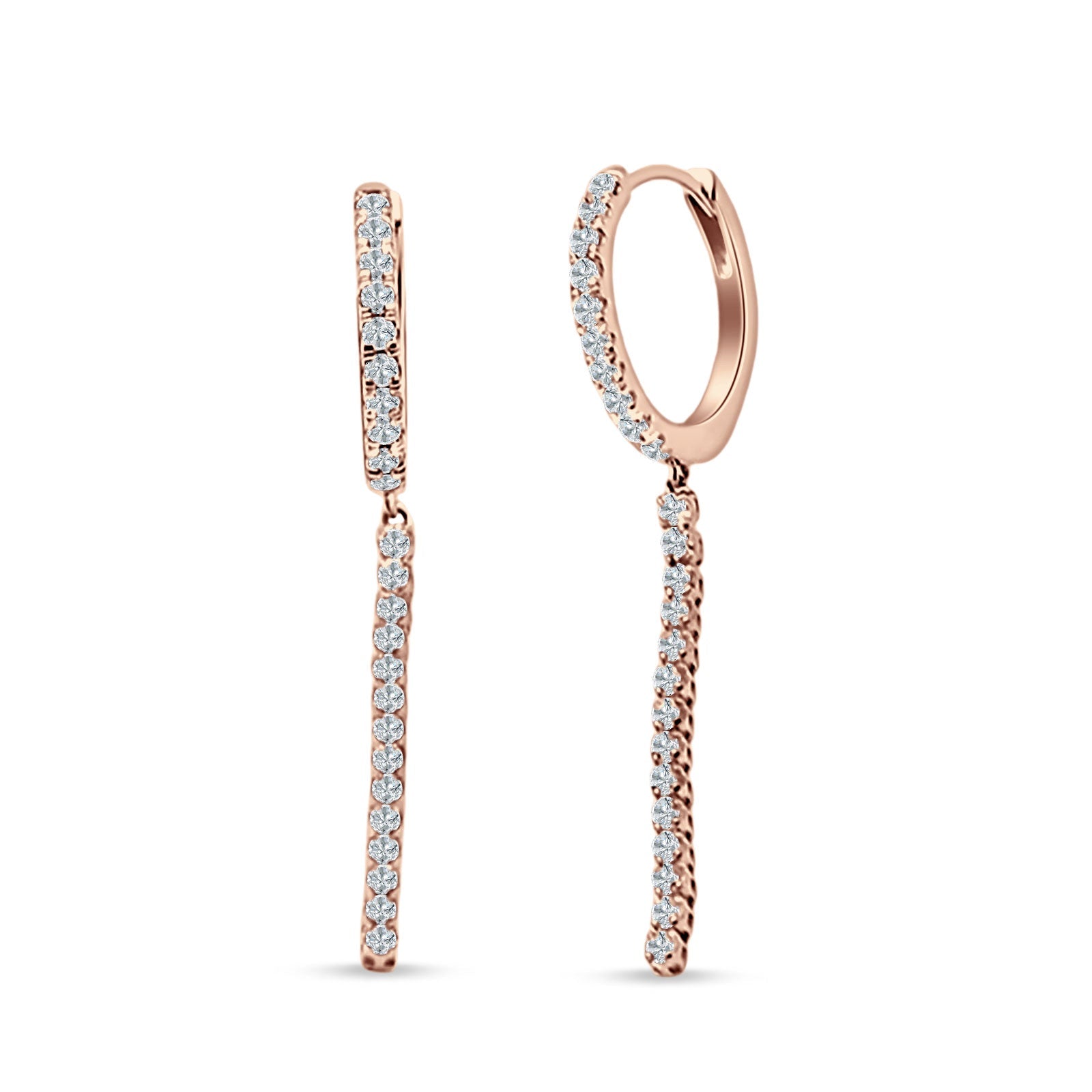Drop Dangle Hoop Earrings CZ Rose Tone 925 Sterling Silver