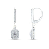 Emerald Cut Cluster CZ Dangle Hoop Leverback Earrings 925 Sterling Silver