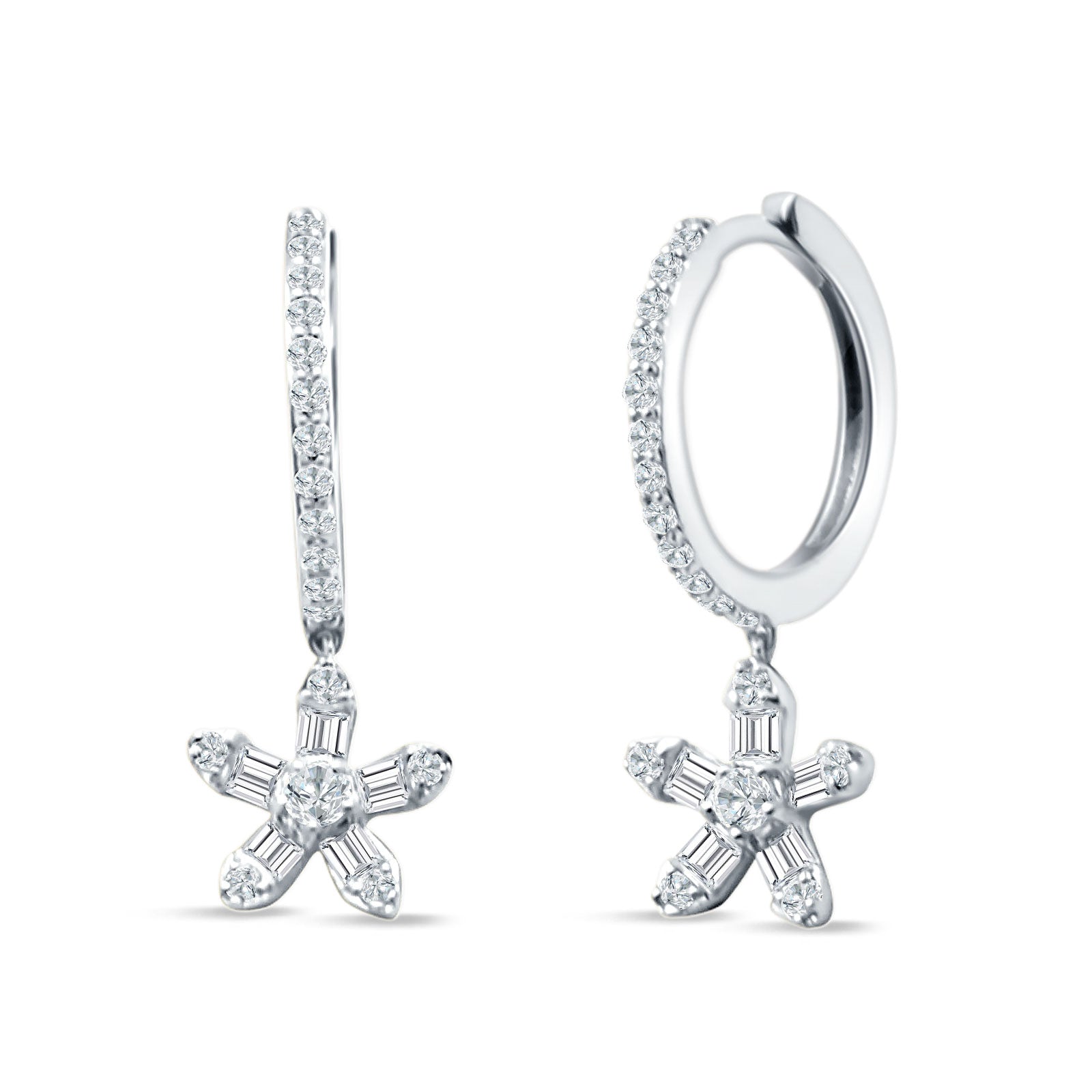 Dangle Floral Hoop Earrings Cubic Zirconia 925 Sterling Silver Wholesale