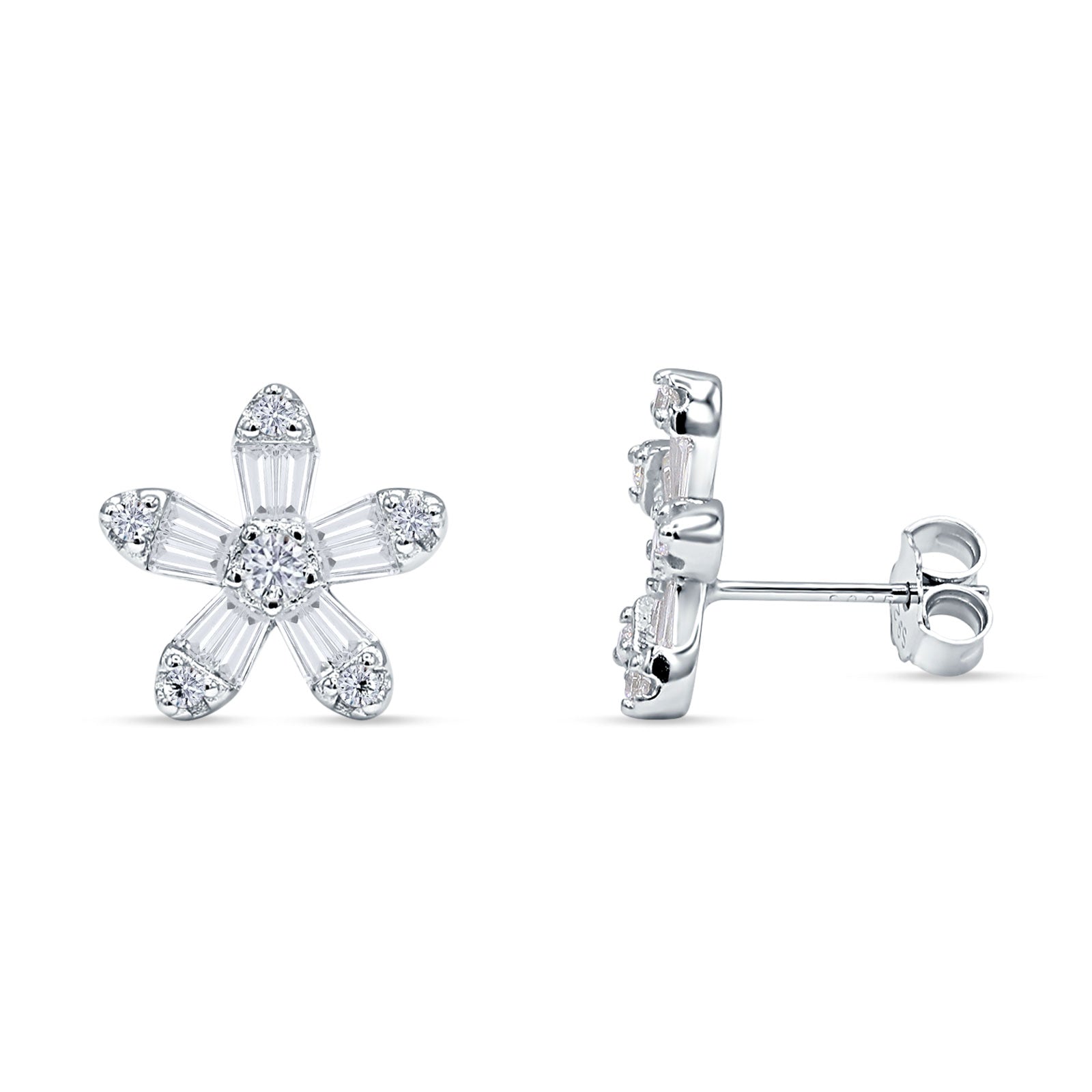 Floral Stud Earrings Cubic Zirconia 925 Sterling Silver Wholesale