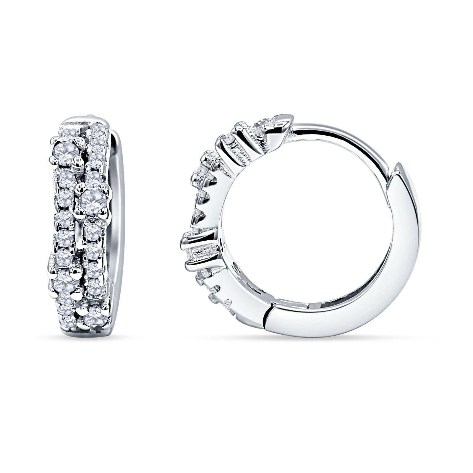 Round Cubic Zirconia Huggie Hoop Earrings 925 Sterling Silver Wholesale