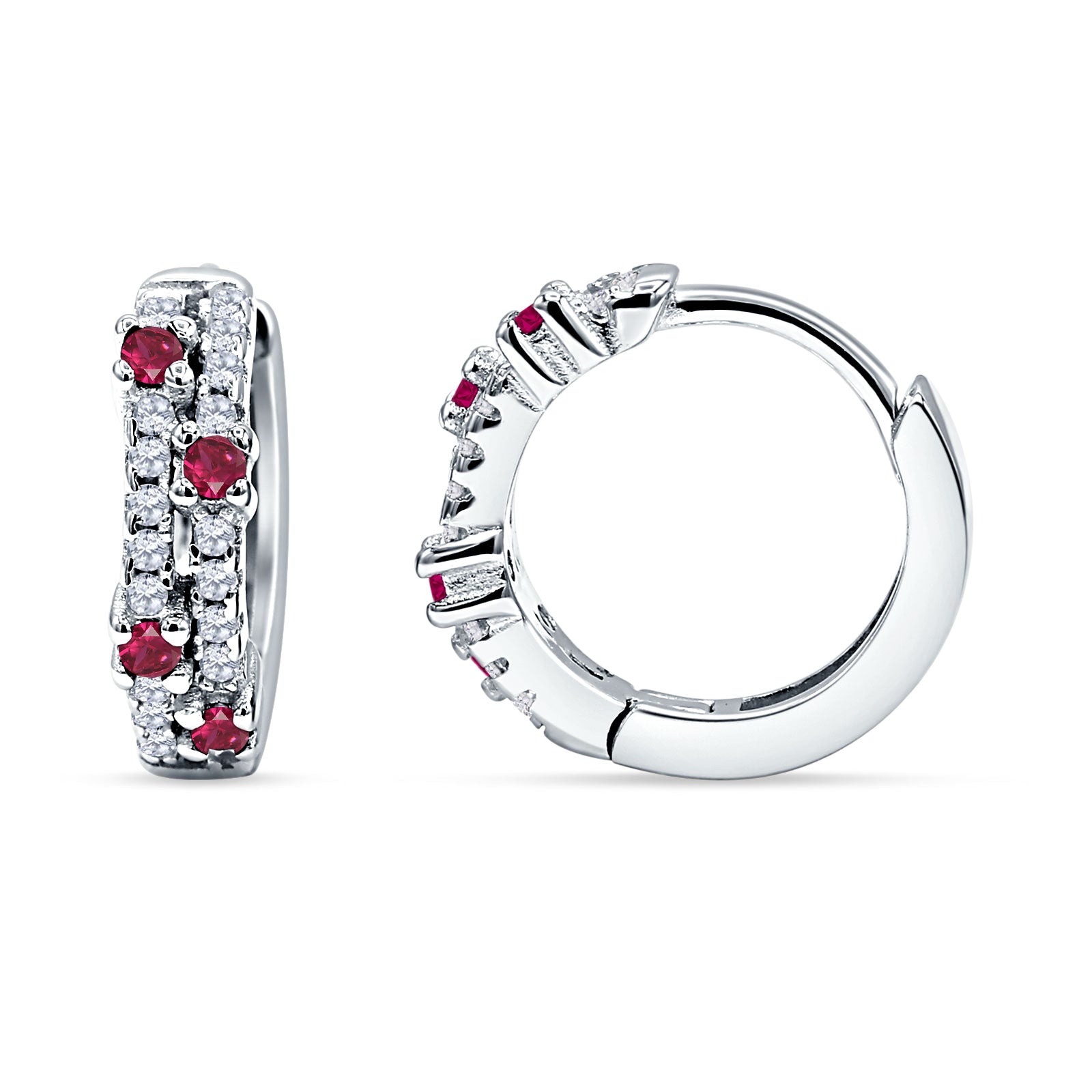 Round CZ & Ruby CZ Huggie Hoop Earrings 925 Sterling Silver Wholesale