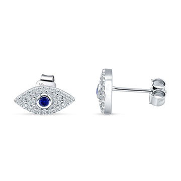 Evil Eye Stud Earrings Blue Sapphire CZ 925 Sterling Silver Wholesale