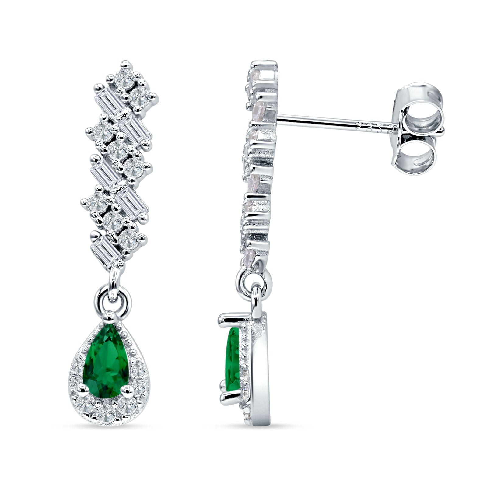 Dangle Pear Stud Earrings Green Emerald CZ 925 Sterling Silver Wholesale