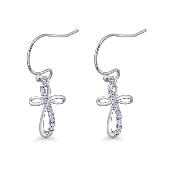 Twisted Cross Fishhook Earrings Cubic Zirconia 925 Sterling Silver