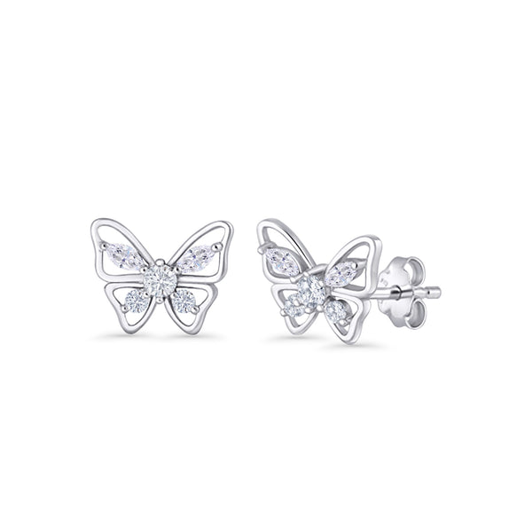 Minimalist 10.7mm Butterfly Stud Earrings Cubic Zirconia 925