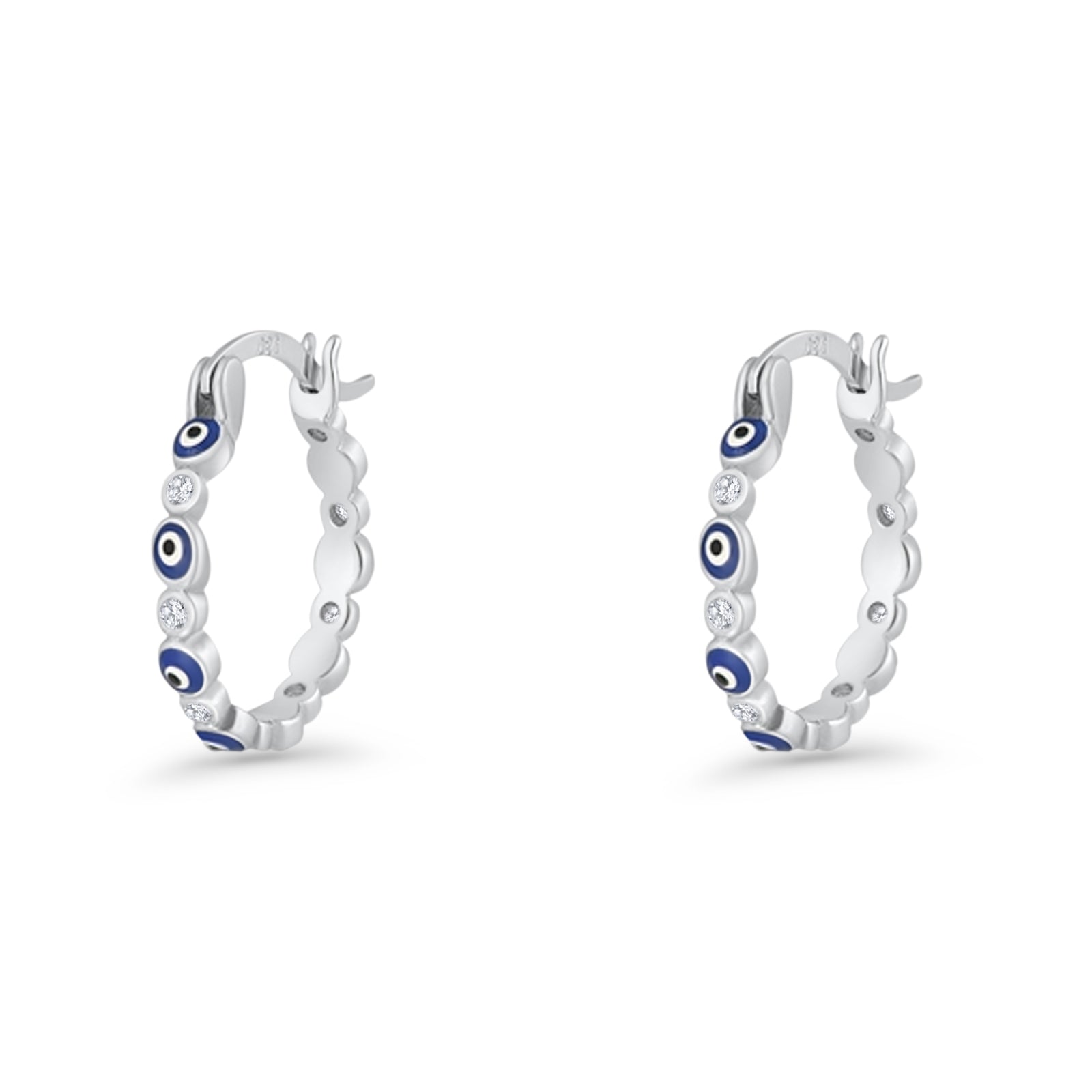 Evil Eye Hoop Earring 15mm Round Cubic Zirconia 925 Sterling Silver Wholesale