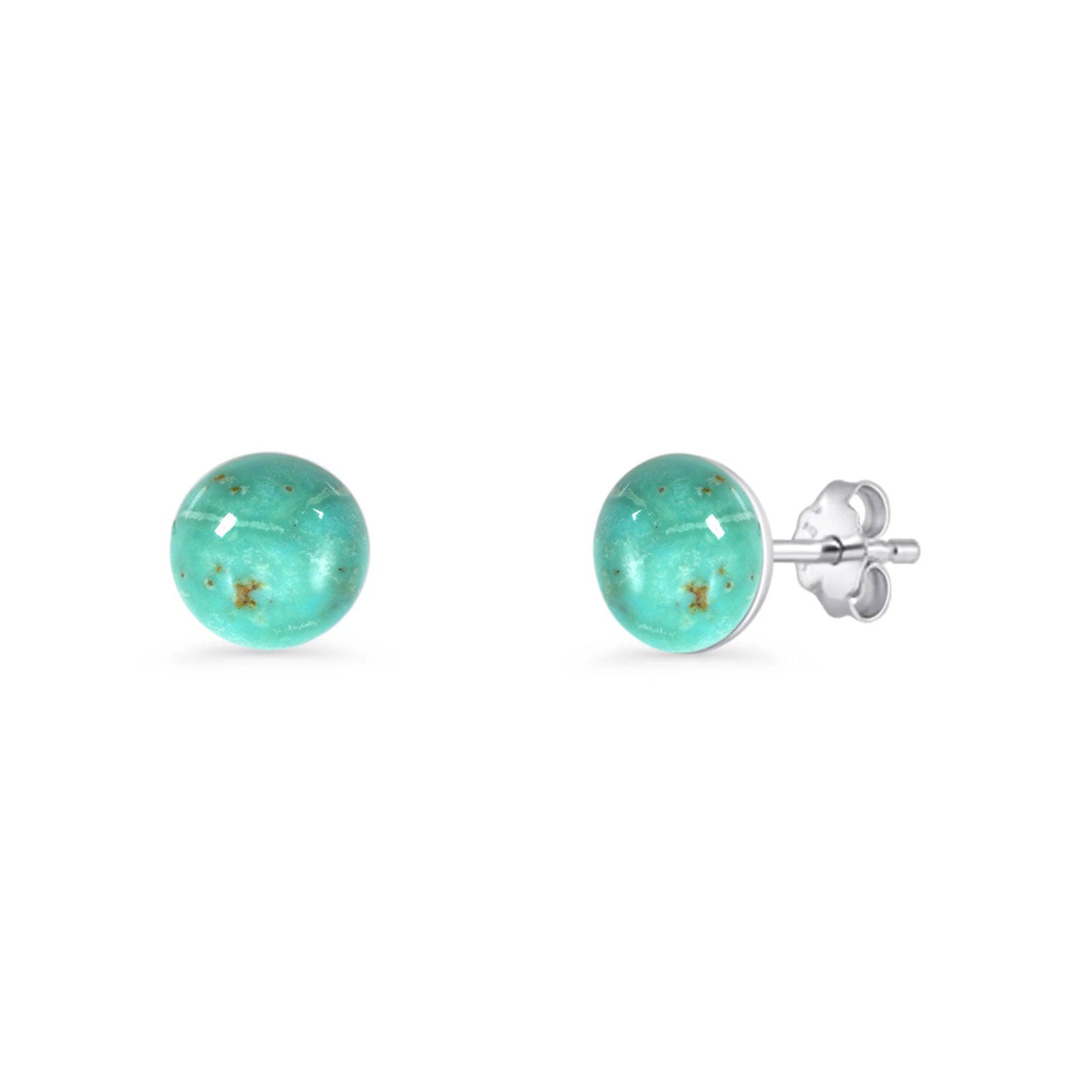 Round 7mm Turquoise Solitaire Stud Earring 925 Sterling Silver Wholesale