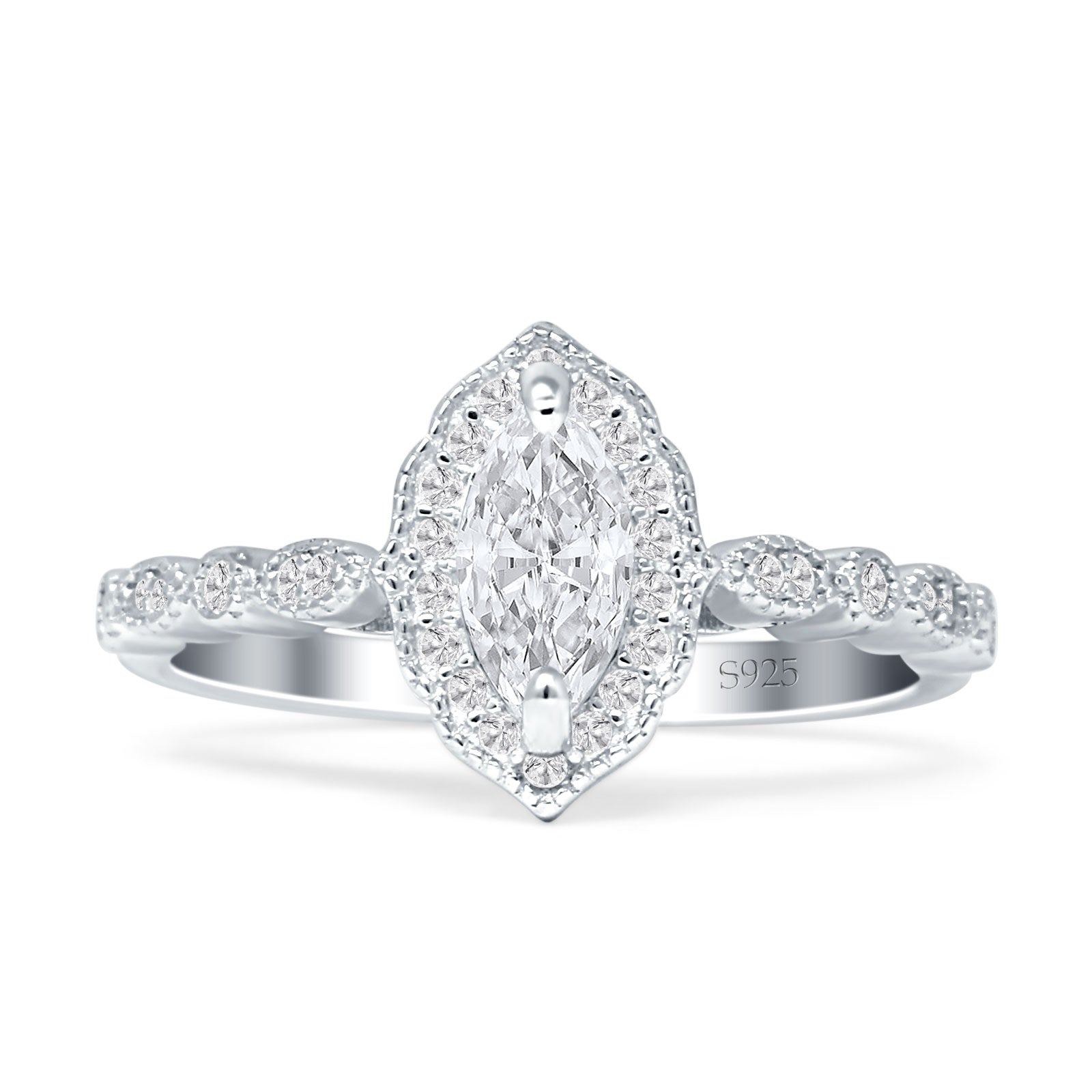 Art Deco Engagement Ring Halo Marquise Cubic Zirconia 925 Sterling Silver Wholesale