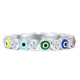Stackable Full Eternity 3mm Evil Eye Rings Cubic Zirconia 925 Sterling Silver Wholesale