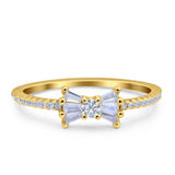 Ribbon Bow Ring Baguette Cubic Zirconia Yellow Tone 925 Sterling Silver