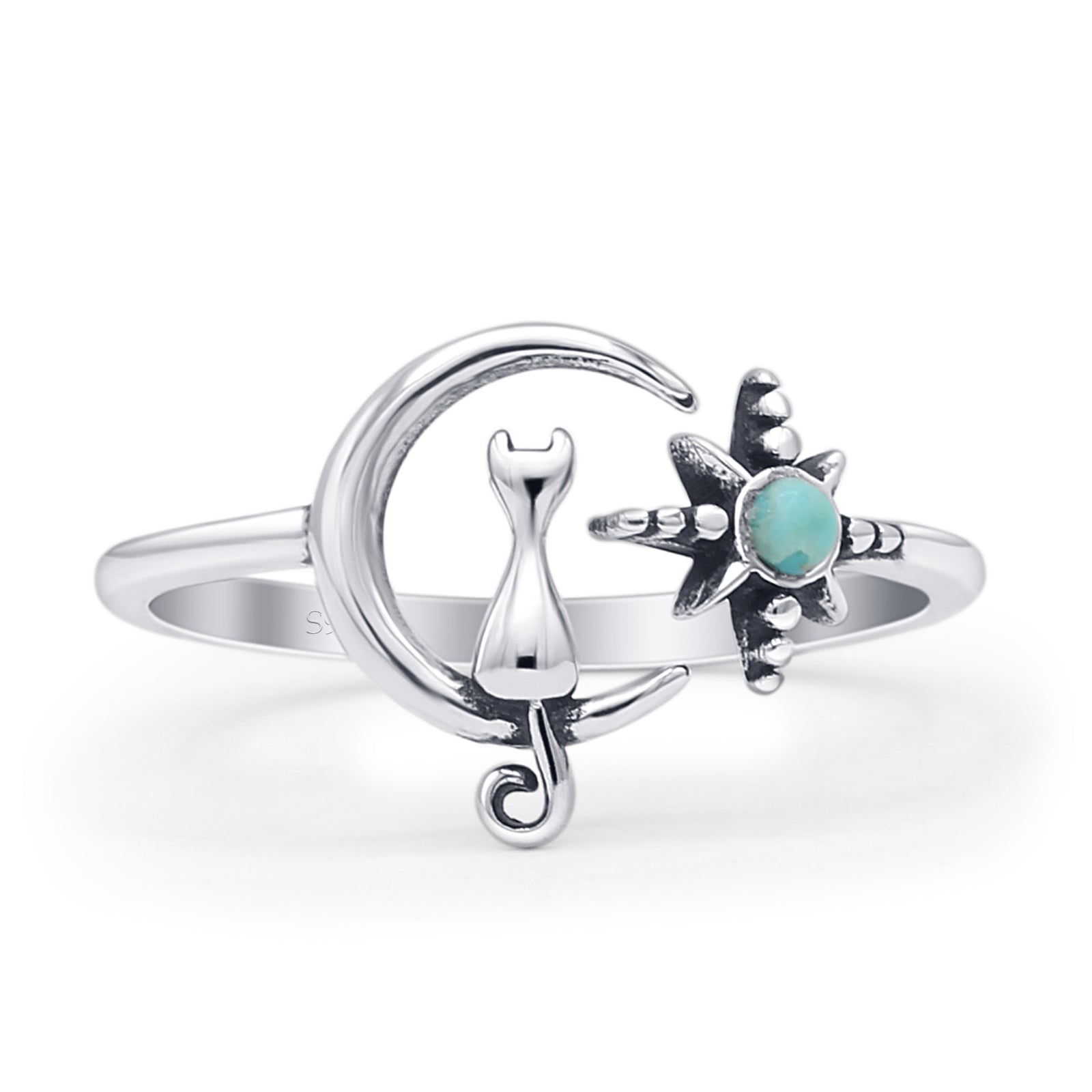Cat On Moon & Star Ring
