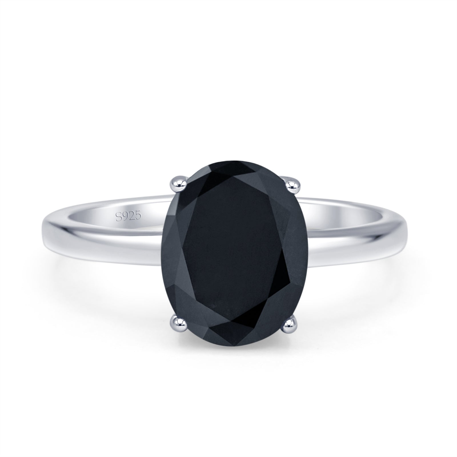 Solitaire Engagement Ring Oval Simulated Black CZ 925 Sterling Silver