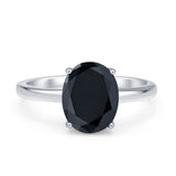 Solitaire Engagement Ring Oval Simulated Black CZ 925 Sterling Silver
