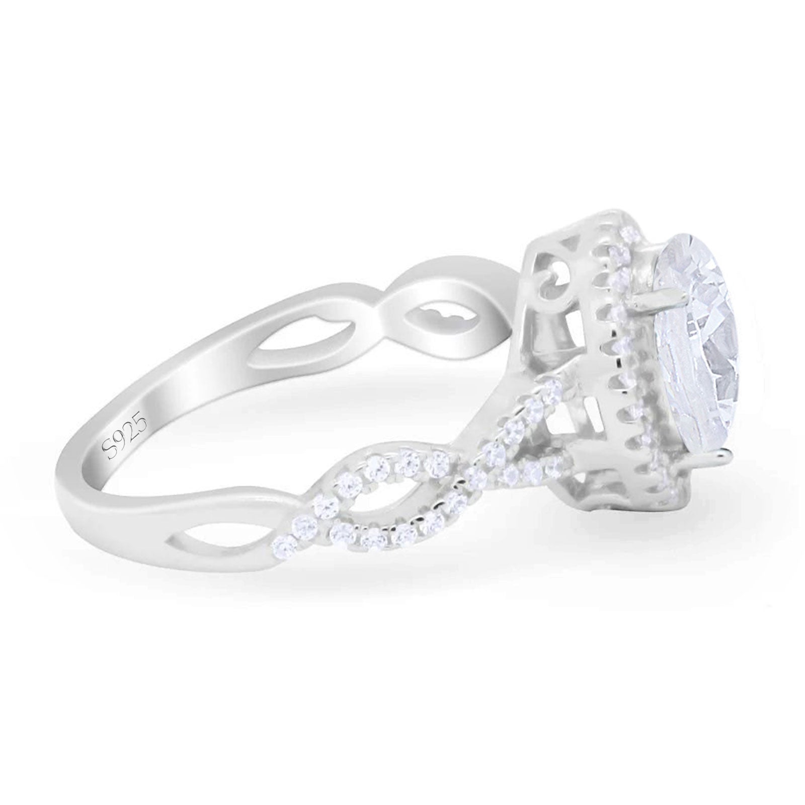 Oval Cubic Zirconia Halo Twisted Ring 925 Sterling Silver Wholesale