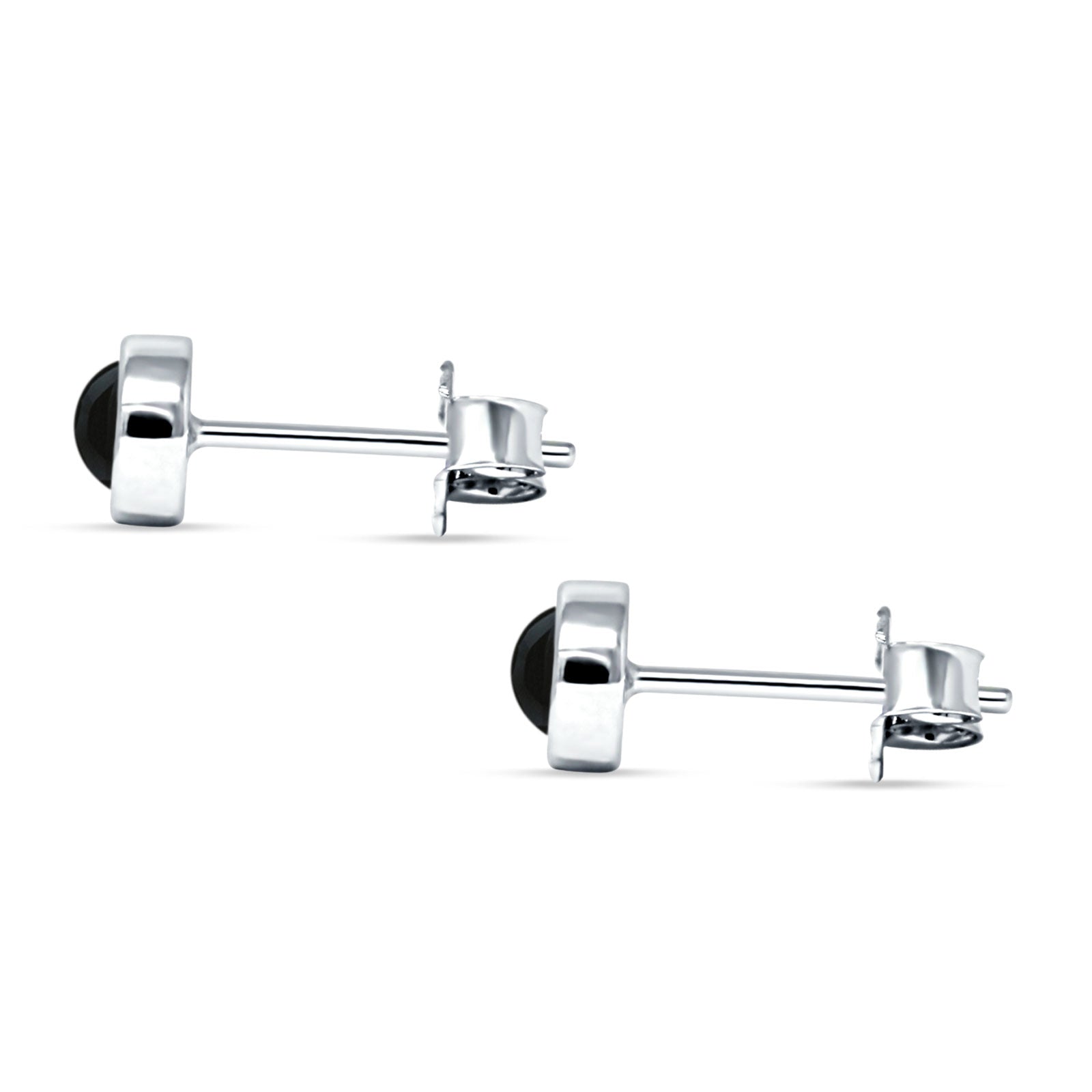 Half Ball Stud Earrings 5mm Round Black Onyx 925 Sterling Silver