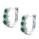 Three Round Halo Floral Hoop Earring Green Emerald CZ 925 Sterling Silver Wholesale