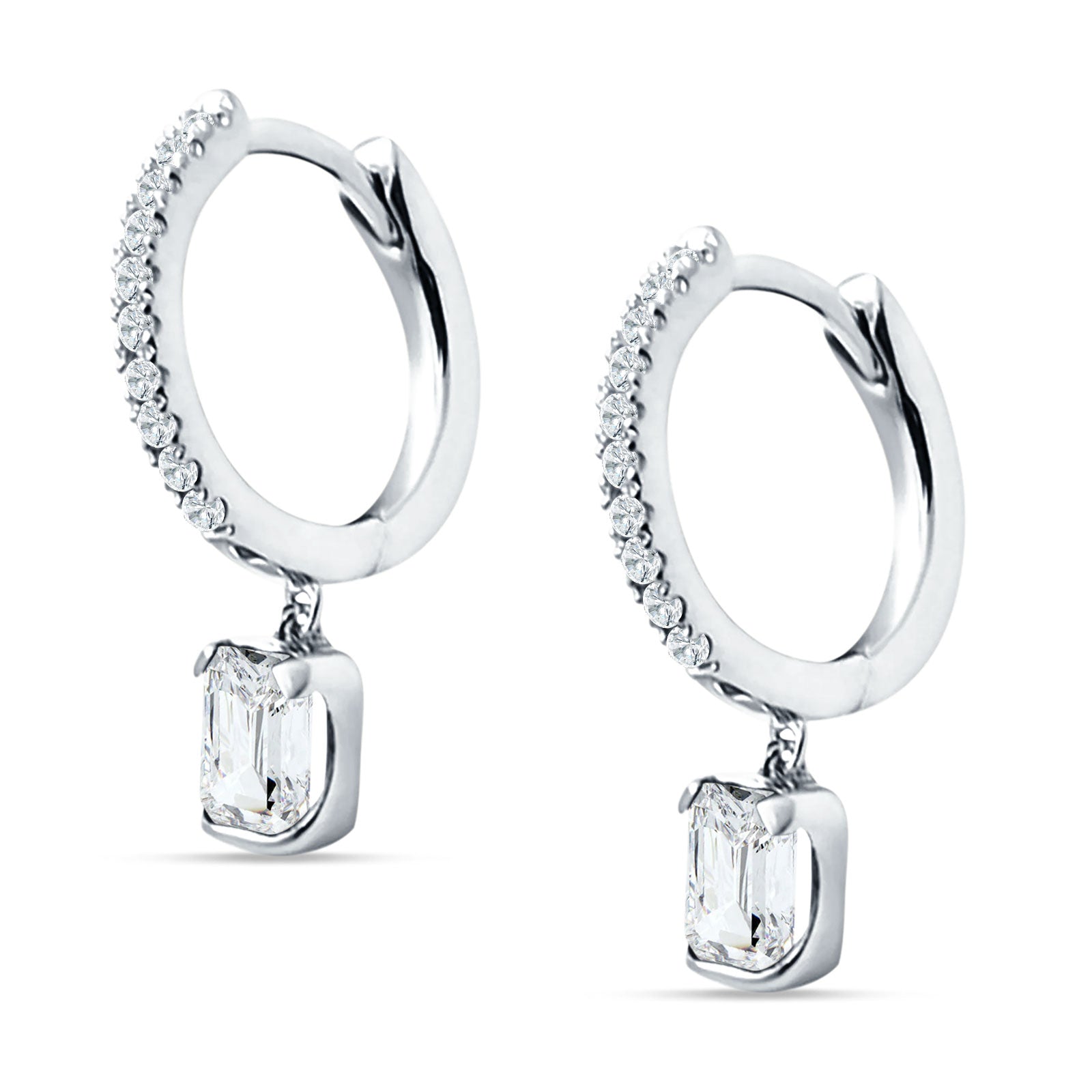 Emerald Cut Drop Dangle Hoop Earring Cubic Zirconia 925 Sterling Silver Wholesale