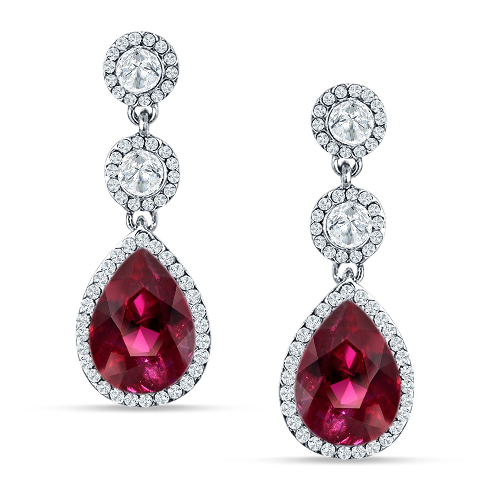 Pear Teardrop Halo Drop Dangle Earring Ruby CZ 925 Sterling Silver Wholesale