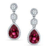 Pear Teardrop Halo Drop Dangle Earring Ruby CZ 925 Sterling Silver Wholesale