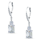 Emerald Cut Oblong Drop Dangle Leverback Earring Cubic Zirconia 925 Sterling Silver