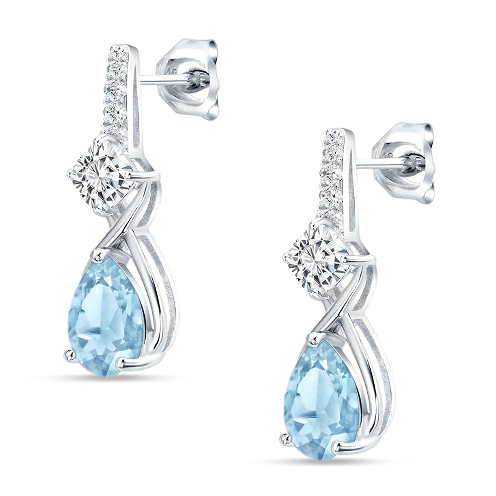 Pear Teardrop Twisted Infinity Stud Earring Aquamarine CZ 925 Sterling Silver Wholesale