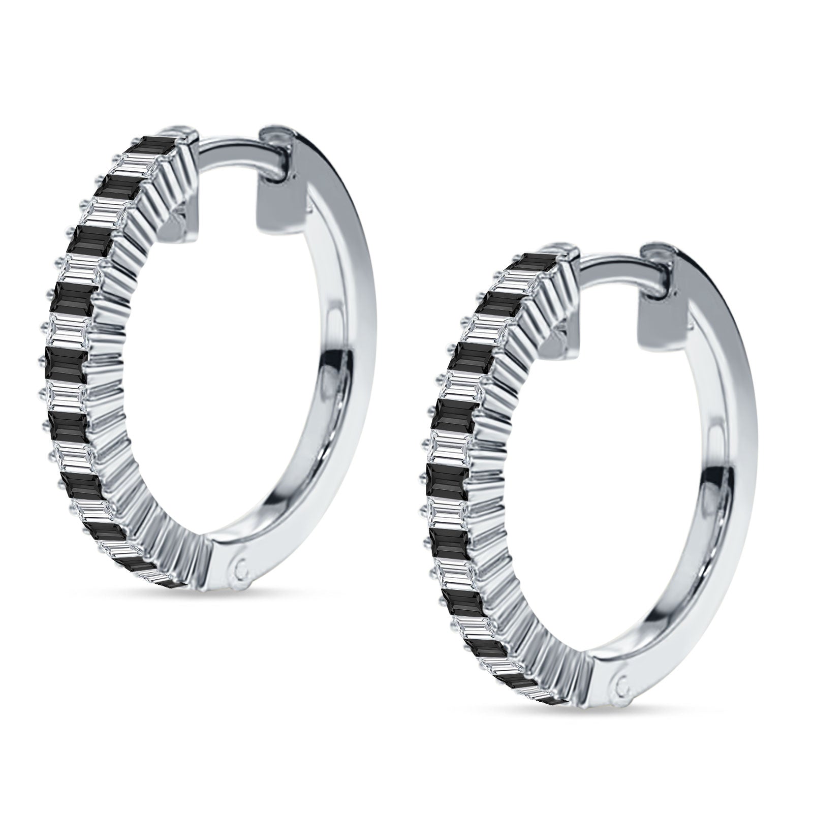 Baguette Black CZ Half Eternity Huggie Hoop Earring 925 Sterling Silver Wholesale