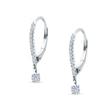 Round Cubic Zirconia Dangle Hoop Leverback Earrings 925 Sterling Silver