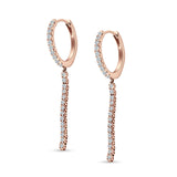 Drop Dangle Hoop Earrings CZ Rose Tone 925 Sterling Silver