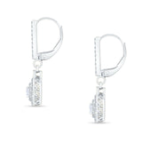 Emerald Cut Cluster CZ Dangle Hoop Leverback Earrings 925 Sterling Silver