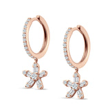 Dangle Floral Hoop Earrings Cubic Zirconia Rose Tone 925 Sterling Silver Wholesale