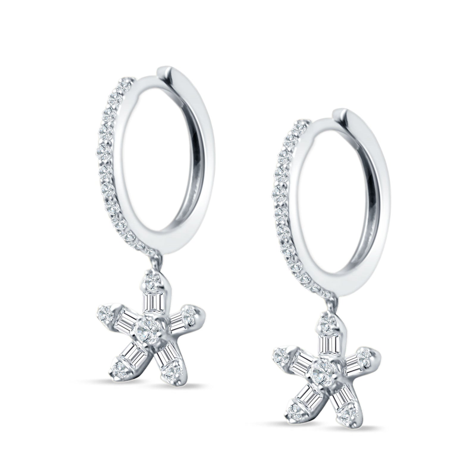Dangle Floral Hoop Earrings Cubic Zirconia 925 Sterling Silver Wholesale
