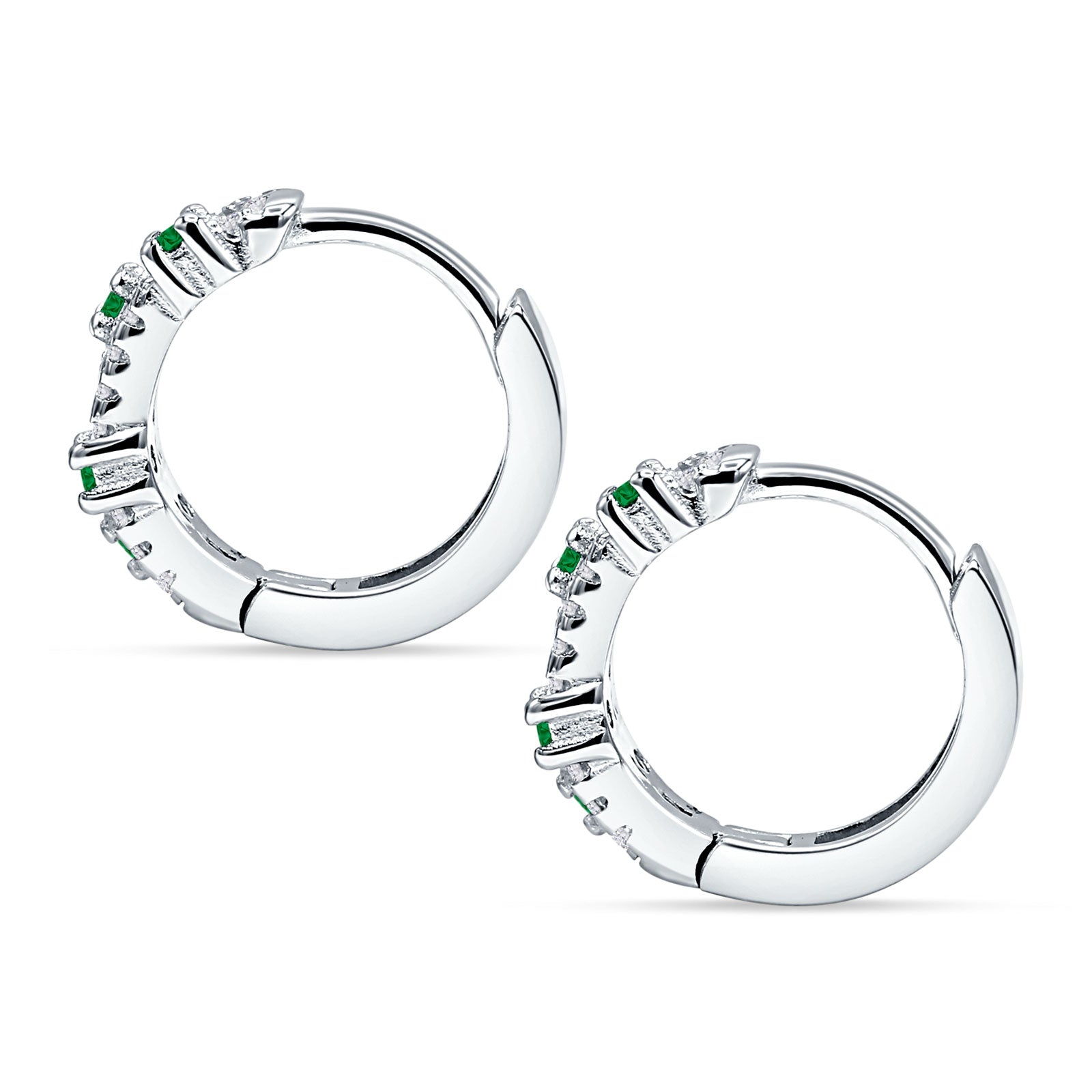 Round CZ & Green Emerald CZ Huggie Hoop Earrings 925 Sterling Silver Wholesale