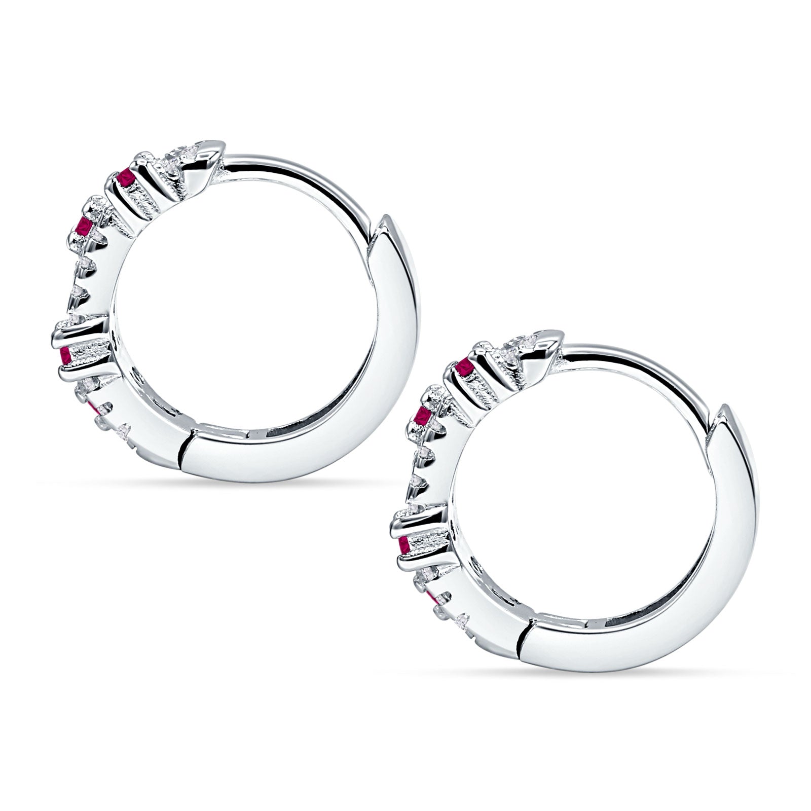 Round CZ & Ruby CZ Huggie Hoop Earrings 925 Sterling Silver Wholesale